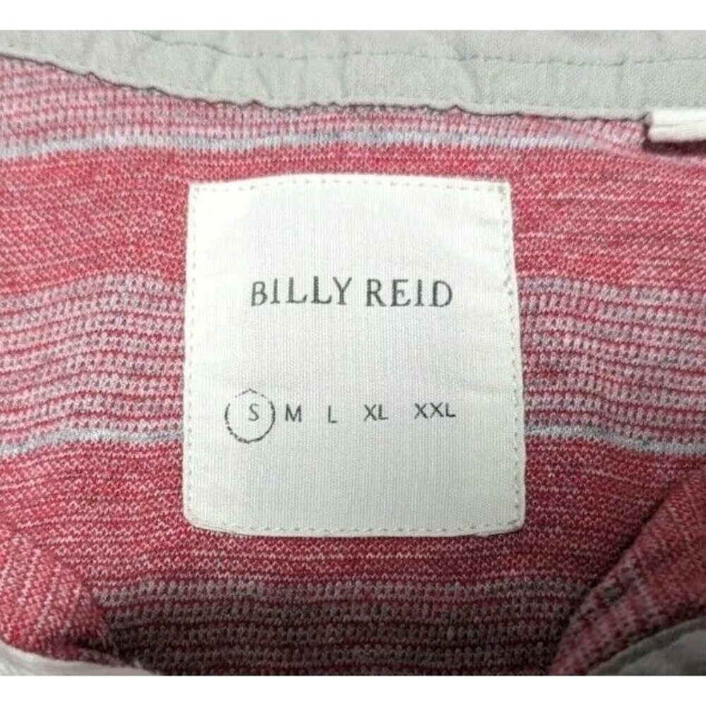 Billy Reid Polo Shirt Mens Sz S Red Gray Stripe Short Sleeve Pocket Cotton Blend - Picture 2 of 7